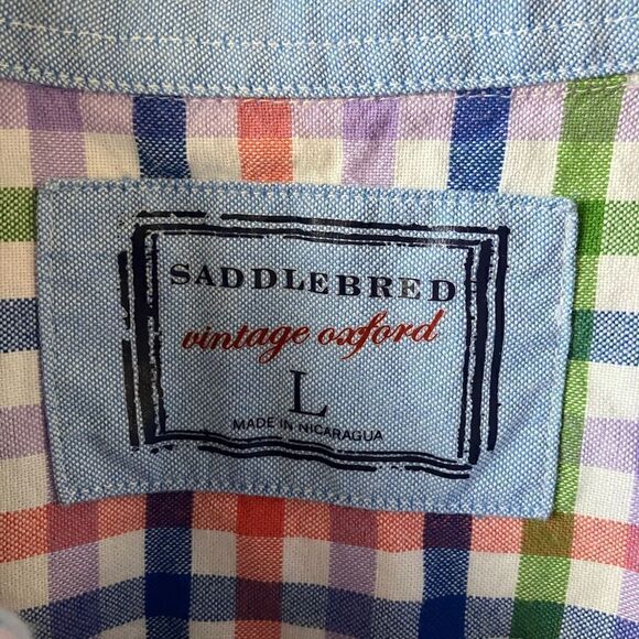 Saddlebred Vintage Oxford Mens Shirt Sz L Purple Blue Green Red - Picture 5 of 6